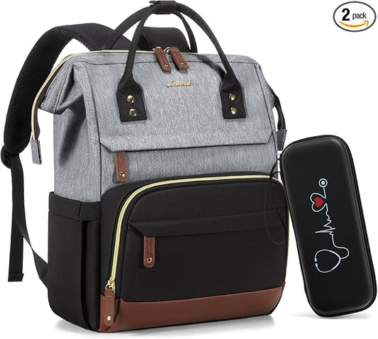LOVEVOOK Nurse Backpack with Stethoscope Case, Wide Open Steel Frame Work Bag for Women, 15.6 Inch Laptop Compartment, Accessories Organizer for Nursing Student Clinical Essentials