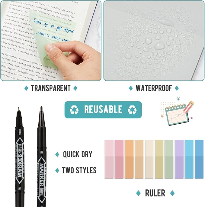 Book Annotation Kit with 1000 Sheets Transparent Sticky Notes 200 Pcs Annotation Tabs and 3 Markers for Bible Study Waterproof Clear Sticky Note Index Tabs Back to School Supplies