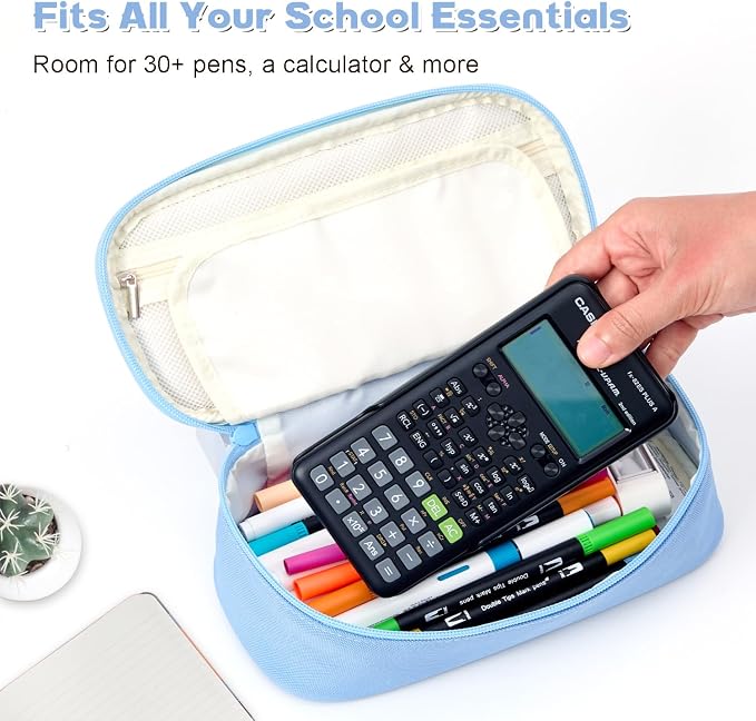 Pencil Case Pouch, Large Capacity Pen Bag Organizer, Cute Aesthetic Pencil Box for Girls Boys Kids, Back to School Supplies, Teacher Supplies Classroom Essentials, Dusty Blue