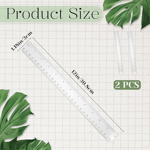 Clear Plastic Ruler, 2 Pack 12 Inch Shatterproof Ruler with Inches and Centimeters, Transparent Straight Ruler for School Classroom, Home, or Office