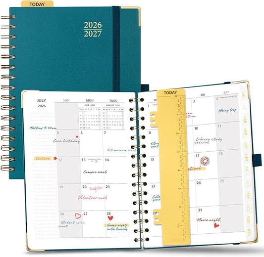 POPRUN 2026-2027 Monthly Planner, 18 Month Calendar (July 2026-Dec 2027), 6.25" x 8.5" A5 Spiral Hardcover Organizer with Dotted Note Pages, Professional Appointment Book for Business Office, Students & Teachers - Pacific Green