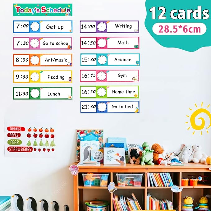 Lachilly 12 Pcs Daily Routines Schedule Cards, Schedule Pocket Chart Add-ons, DIY Visual Schedule for Toddlers, Classroom Decoration