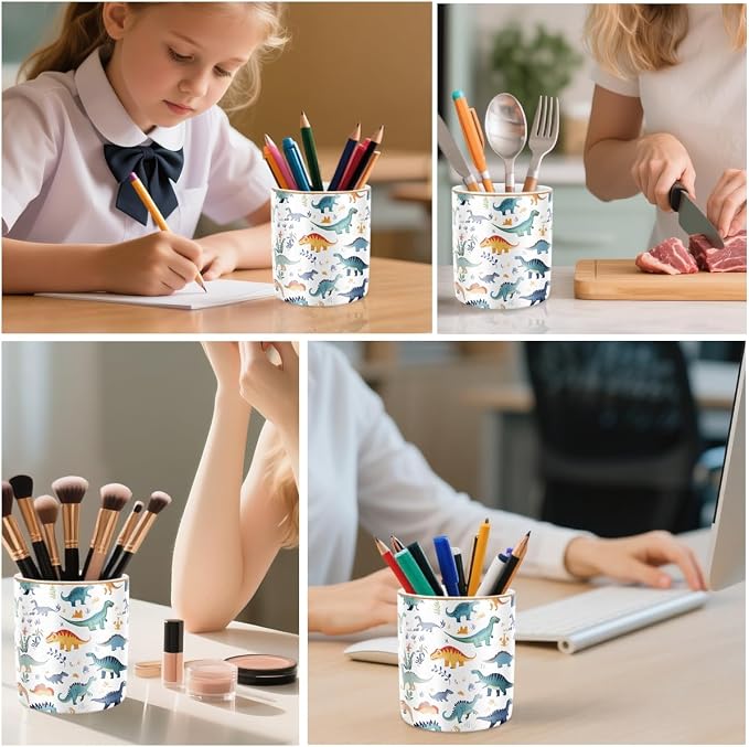 Pen Holder, Pencil Cup for Desk, Cute Makeup Brush Holder, Durable Ceramic Organizer Decor for Room, Office, Classroom, Cute Dinosaur Pattern