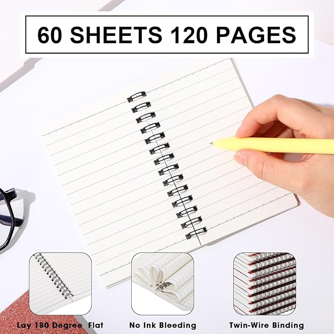Jutom 18 Pcs Small Spiral Notebooks Memo Pads 3x5 Bulk Small Pocket Notebooks Mini Notepads with Lined Pages Mini Journals for Office School Work Supplies, 120 Pages (Rose Gold)