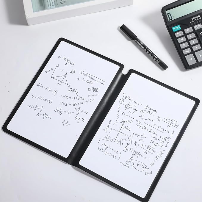 Thinp A5 Dry Erase Notebook, 9.5x6.6 Inch Whiteboard Notebook Reusable Folding White Board Double Sided Handheld Whiteboard for Business Office School Home (Dark Blue)