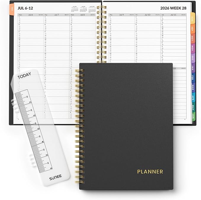SUNEE 2026-2027 Appointment Book, Quarter-Hourly, Weekly & Monthly - from July 2026 to June 2027, 8.5"x11" Academic Planner, Flexible Cover, Note Pages, Bookmark, Spiral Binding, Black