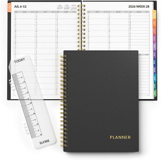 SUNEE 2026-2027 Appointment Book, Quarter-Hourly, Weekly & Monthly - from July 2026 to June 2027, 8.5"x11" Academic Planner, Flexible Cover, Note Pages, Bookmark, Spiral Binding, Black