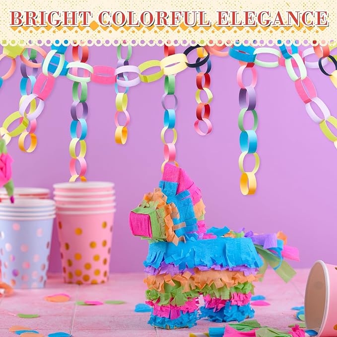 Lincia 600 Sheet Paper Chain Garland Strips 1x8 Inch with Double Sided Tape, DIY Construction Paper Chains for Birthday Wedding Holiday Party Decorations, Crafts Supplies (Mexican Festival)