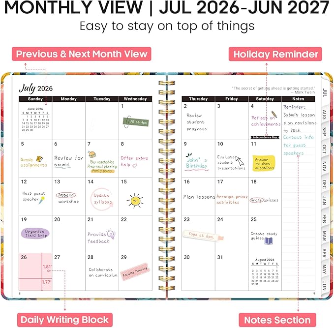 Academic Planner 2026-2027, Weekly and Monthly Calendar Book, July 2026 – June 2027, Hardcover Planner with Tabs, Perfect for Teachers, Students, Women & Men, A4 (8.5" x 11") - Pastel Garden