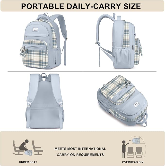 School Backpack for Teen Girls: Cute Bookbags Middle High School College Casual Back Pack 15.6 inch Laptop Backpacks Vintage Bags Women Travel Daypacks Mochilas Escolares Blue