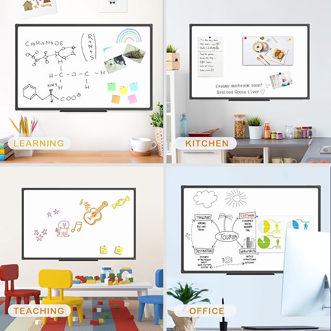 JILoffice Magnetic Whiteboard/White Board, Dry Erase Board 48 x 31 Inch, Black Aluminum Frame Wall Mounted Board for Office Home and School