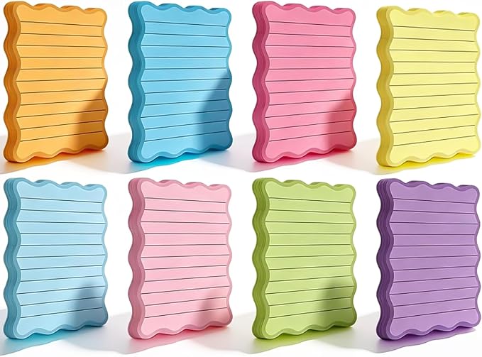 Whaline 8Pcs Stripe Scalloped Sticky Notes 4 x 6 Inch Vibrant Color Striped Self Adhesive Lined Notepad Removable Memo Pad for Classroom Office Home School Party Supplies