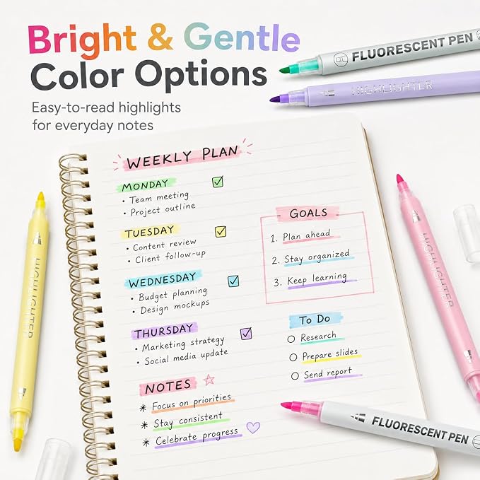 Highlighters, 24 Assorted Colors Highlighters Pens, Broad and Fine Tips Pastel Highlighter Marker Pens, Bible Highlighters No Bleed for Journaling, Students School Office Stationery | Dual Tip Chisel & Fine Point Bible Highlighters Pastel & Vibrant Sha...