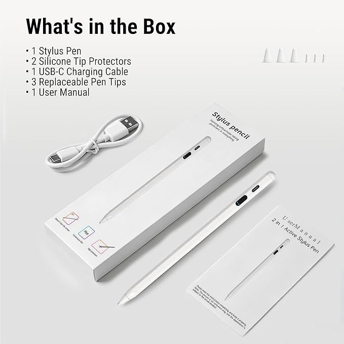 2-in-1 Stylus Pen for Touch Screen + LED Power Display, Dual OS Active Pencil for iPad iPhone Android Samsung Tablet, Tilt Sensitivity for Drawing,Fast Charge, Digital Pencil Compatible with Switch