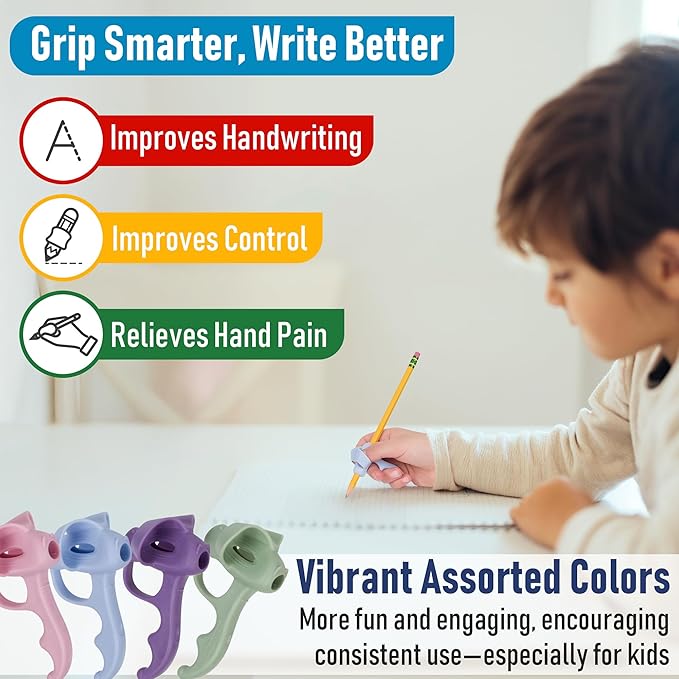 NEW! Five Finger Pencil Grip 6 Pack Pencil Grips for Kids Handwriting, 5-Finger Silicone Pencil Holders, Comfortable Writing Aid for Beginners, Posture Correction Training Tool