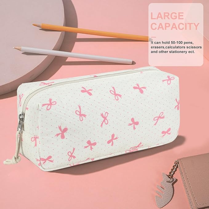 LEDAOU Cute Pencil Case for Kids Girls Boys Pencil Pouch kawaii Pen Pencil Box Bag Holder for School Students (Pink Bow)