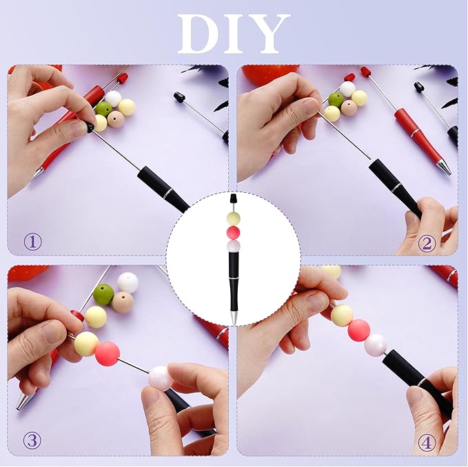 jiebor 30Pcs Halloween Beadable Pens Plastic Bead Ballpoint DIY Cute Cool Pens Black Ink for Women Men Bridal Graduation Gift Office Supplies Black Pink Green