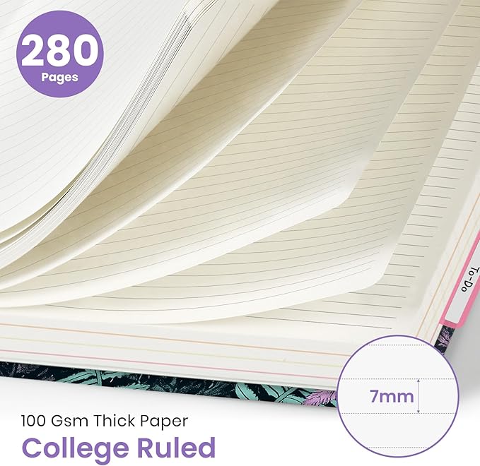 Large Lined Spiral Journal for Women Cute Hardcover 5 Subject Notebook for Work 8.5" x 11" with Removable Dividers & Tabs, College Ruled, 280 Pages Aesthetic Journal for Work, School & Note Taking, Enchanted Fungi