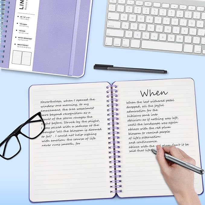 Lined Spiral Journal Notebook with 160 Pages, 7.8×10in, B5 Spiral Notebook, Journaling Notebooks for Work, School, Women, Men, College Ruled Spiral Notebook, Hardcover Leather Journals, Purple