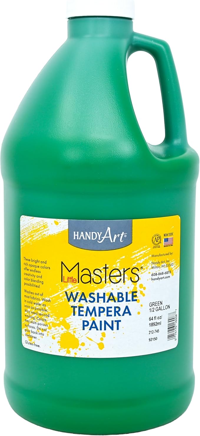 Handy Art Little Masters Washable Tempera Paint, Green, Half Gallon 64 oz Bottle, Bright & Mixable, High Opacity, Washable Colors for Classroom, Students, Kids, Safe & Non-Toxic, Made in USA