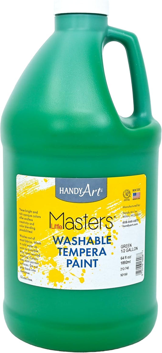 Handy Art Little Masters Washable Tempera Paint, Green, Half Gallon 64 oz Bottle, Bright & Mixable, High Opacity, Washable Colors for Classroom, Students, Kids, Safe & Non-Toxic, Made in USA