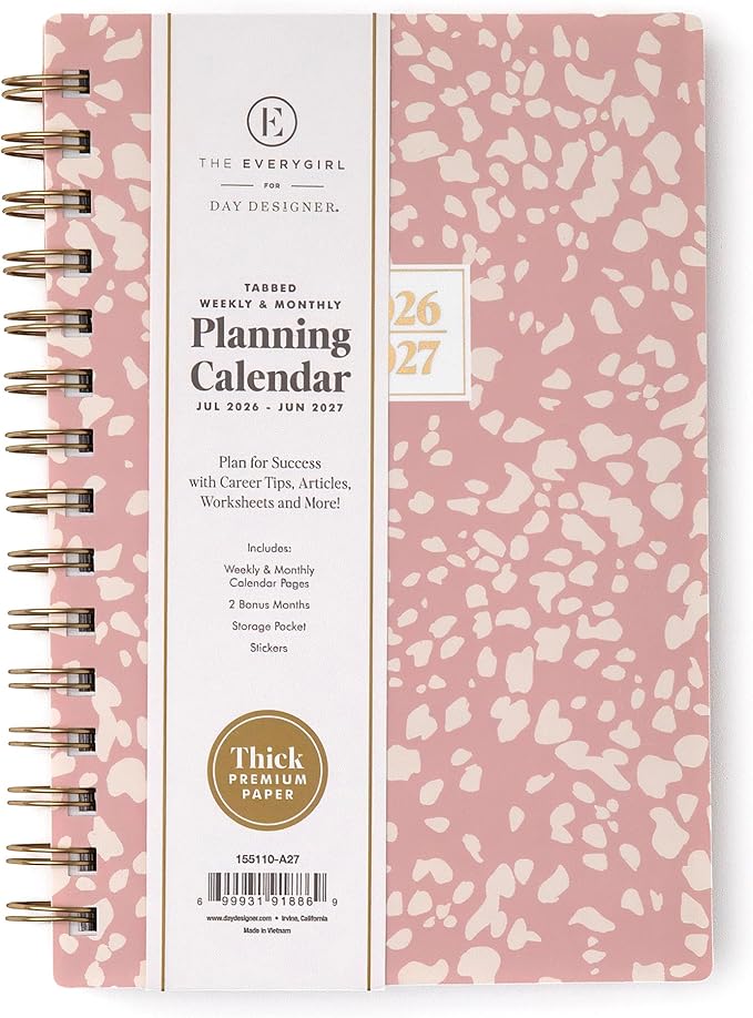 Blue Sky The Everygirl 2026-2027 Weekly and Monthly Academic Year Planner Calendar, July 2026 - June 2027, 5" x 8", Flexible Cover, Wirebound, Laminated Tabs, Storage Pocket, Includes Stickers, Bengala Desert Rose