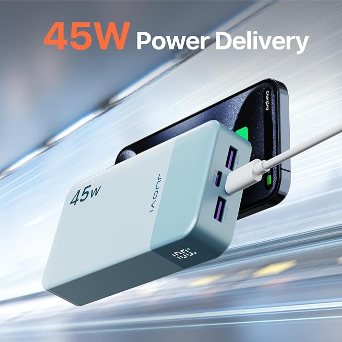 JUOVI Power Bank 45W 20000mAh Portable Charger USB C, PD QC Fast Charging 4-Port(2C+2A) External Battery Pack with LED Display, for iPhone 15 16 MacBook ipad