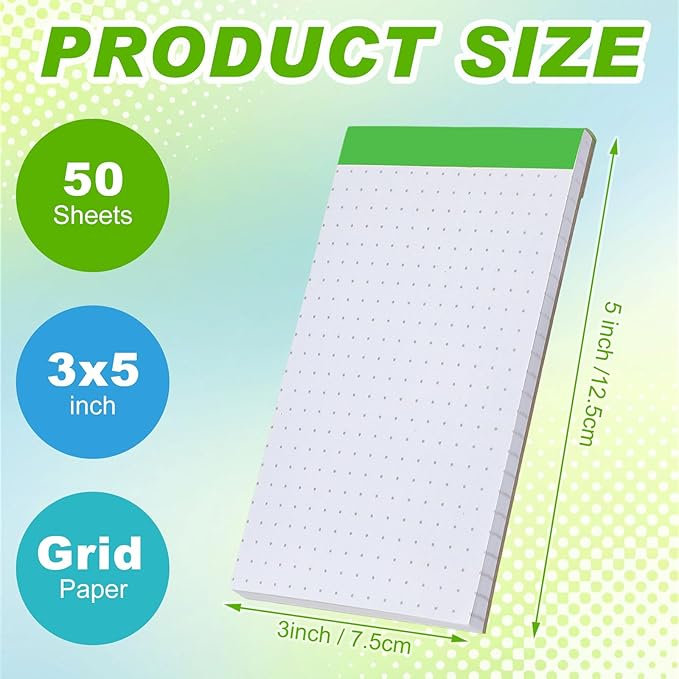 Tenceur 16 Pcs Dotted Grid Notepads 3 x 5 Inch Small Graph Grid Math Notebooks Pocket Lined Graph Memo Pads Scratch Pads Mini Writing Pads with 100 Pages Pads for School Classroom Supplies Homework