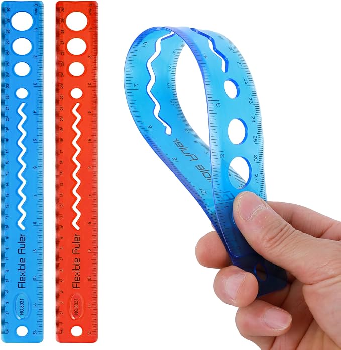 Grevosea 2 Pcs Flexible Rulers, 12 Inch Plastic Ruler with Centimeters and Inches Bendable Soft Rulers for Kids & Adults School Home Office Supplies (red+Blue)