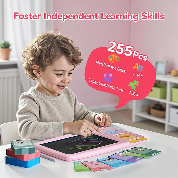 Talking Flash Cards for Toddlers: 2-in-1 LCD Writing Tablet with 510 Sight Words, Montessori Language Learning, Autism & Speech Therapy Toys for Children Ages 1-6, Pink