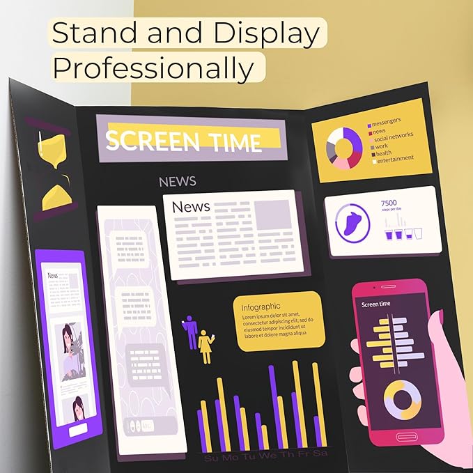 BAZIC Products Trifold Poster Board – Black Corrugated Cardboard Display Board for School Projects, Science Fairs, Photos, Charts, and Classroom Presentations, 36" X 48", 2-Pack