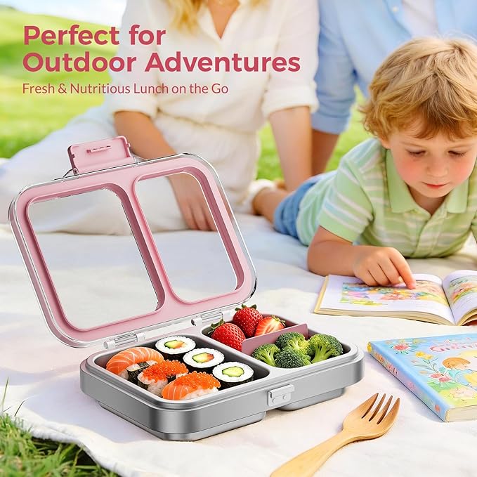 G.a HOMEFAVOR Stainless Steel Lunch Box - 2 Compartments Bento Box for Kids, Leakproof Food Container for School, Dishwasher Safe, BPA-Free, 1150 ml/38 oz, Pink