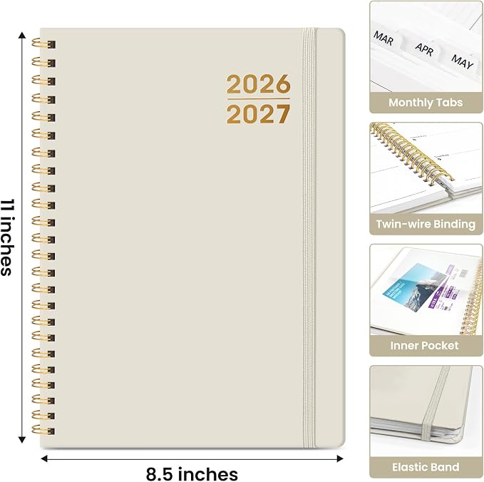 Planner 2026-2027 for Women & Men, Academic Monthly and Weekly Calendar Planner, Jul 2026 - Jun 2027, A4 (8.5" x 11"), Teacher Student Planning Book with Tabs, Ideal for Office School Supplies - Beige