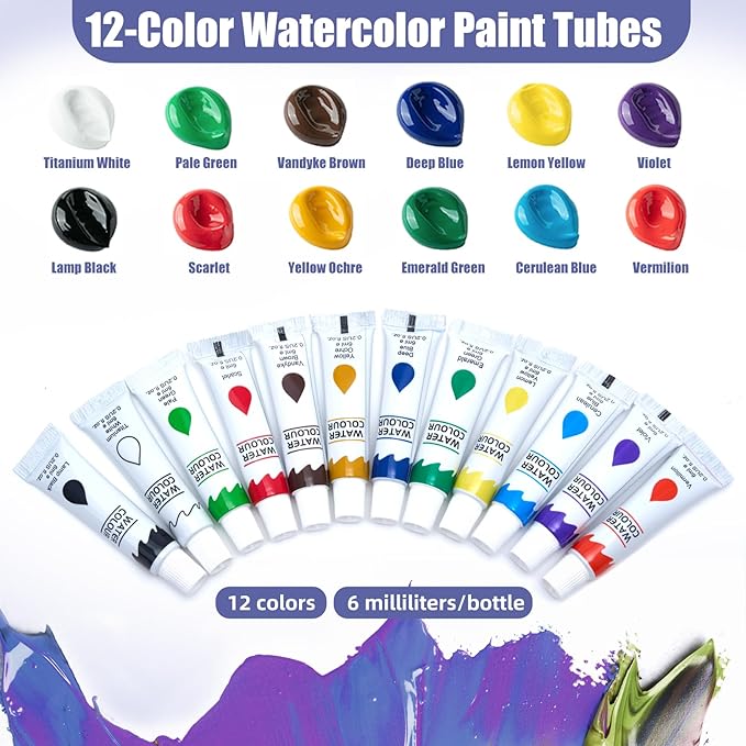 Mini Watercolor Set - 4 Brush, 2 Sketchbook & Portable Watercolor Kit for Travel, Pocket Painting Kit - Compact Design for Artists and Creative Sketching
