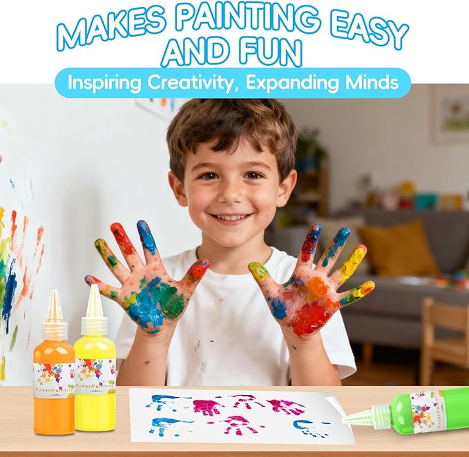 Washable Finger Paint 18 Colors Set Large Capacity (2.1fl oz/60ml) Non Toxic Finger Paints Art Painting Supplies for DIY Crafts Gifts Hand Painting