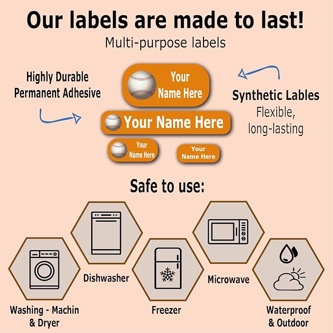 Personalized Labels – Sport’s Icon Designs. 126 Custom Stickers for School, Daycare and Camp. Waterproof Name Labels Dishwasher and Microwave Safe, Machine Washable. (126 Sport Name Labels)