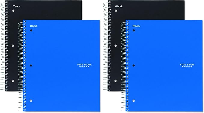 Five Star 06210 Wirebound 3-Subject Notebook, College Rule, 11 x 8 1/2, 150 Sheets, Assorted (Pack of 2)
