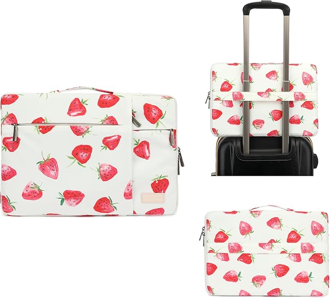 360° Protective 3 Pockets Laptop Sleeve Case Bag with Handle for MacBook Air 15 inch,MacBook Pro 16 inch and 15.6 inch Screen Laptop (Strawberry)