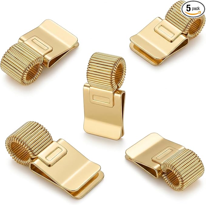 Chedin 5 Pack Gold Metal Pen Clip Holder, Portable Adjustable Spring Pen Loop Organizer for Notebook & Clipboard, Suitable for School Office, Home
