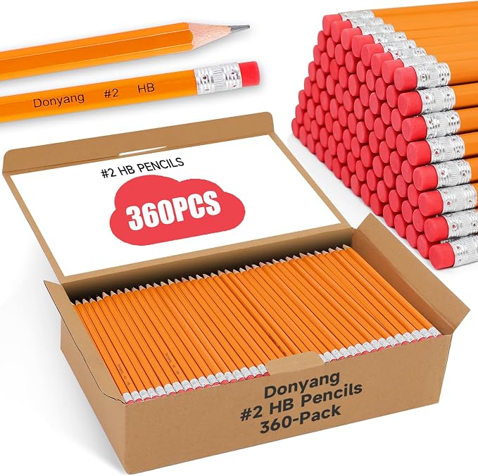 360 Pack #2 Pencils Bulk, Pre Sharpened Pencils #2, Back to School Supplies | Number 2 Pencils with Erasers for Writing, Drawing, Sketching, Teacher Office Essentials, Art Supplies for Adults Kids