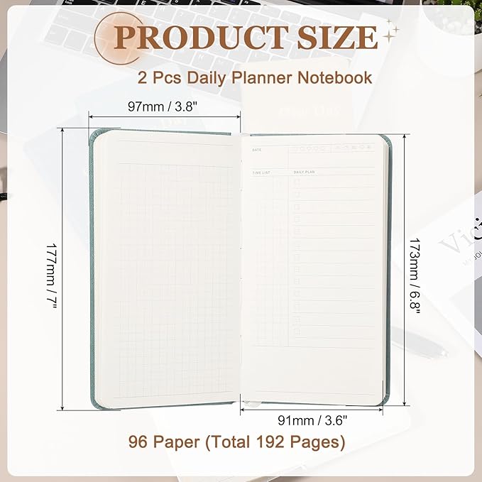 PATIKIL 2Pcs Planner Notebook, 7 x 3.8" 96 Sheets Undated Daily Planner Pocket to Do List Daily Weekly Goals Notebook for Office Home Study Work Time Management Habit Tracker, Green