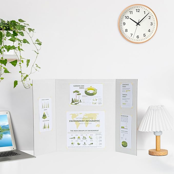 HAUTOCO 12 Pack Trifold Poster Board 26'' x 15.74'' Medium Tri Fold Project Boards White Corrugated Presentation Cardboard for Science Fairs, School Projects, Event Displays, Business