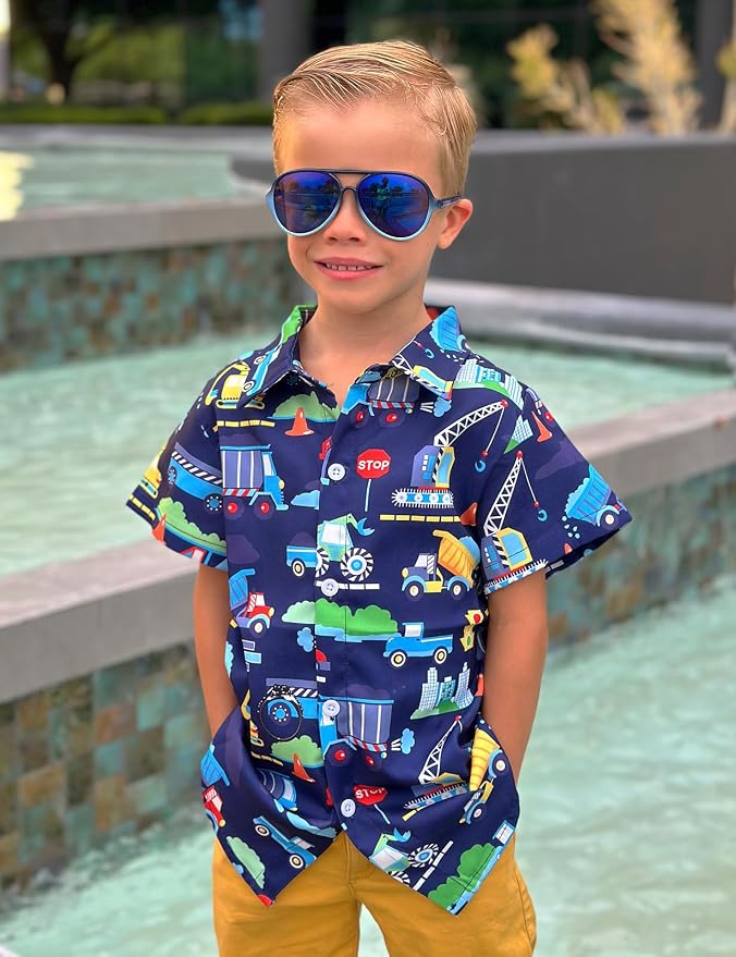 Enlifety 2-10T Kids Hawaiian Shirt Boys Short Sleeve Button Down Shirts Hawaii Summer Casual Blouse