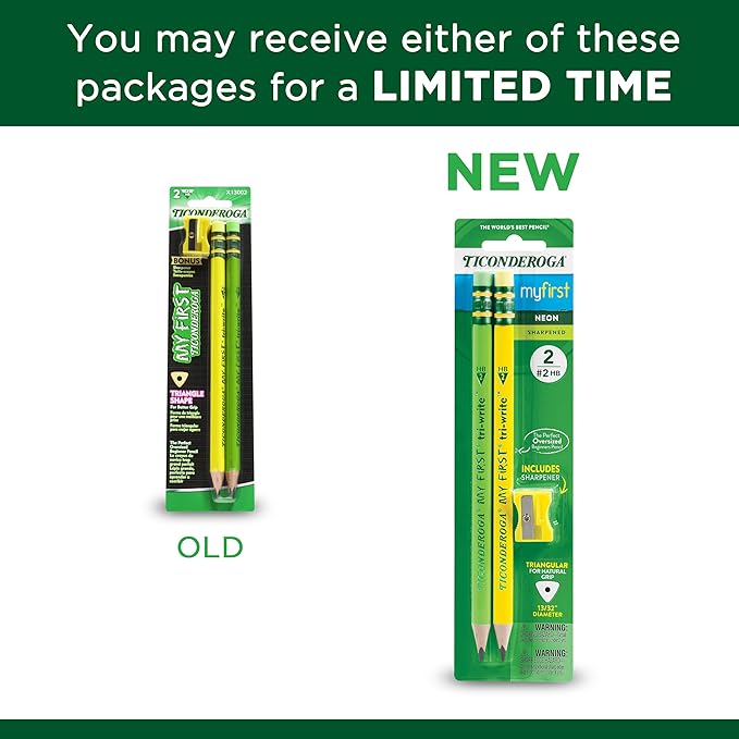 Ticonderoga My First Tri-Write Wood-Cased Pencils, Neon Assorted, 2 Count