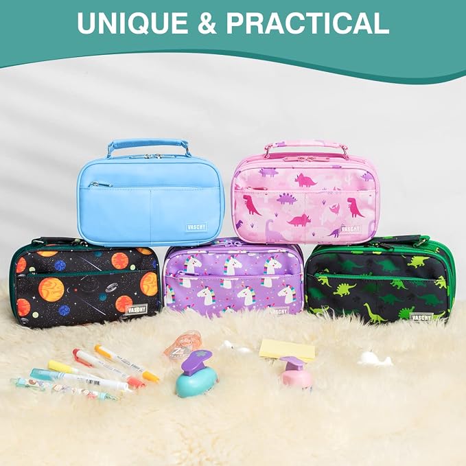 VASCHY Pencil Case for Boys, Aesthetic Kawaii Large Pencil Pouch Stationary Pencil Bag/Box for Preppy Kids, Pen Organizer Holder School Supply Space
