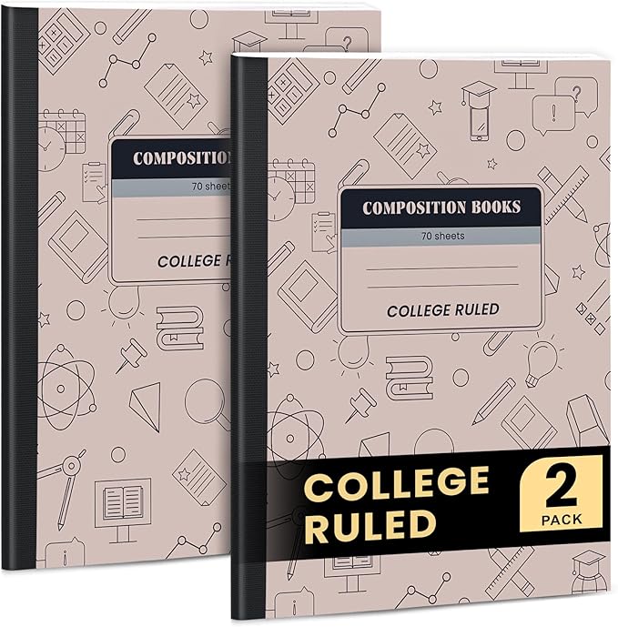 Oucaru Composition Notebook 2 Pack College Ruled, Brown Cover Notebooks for School, 70 Sheets 7-1/2"x9-3/4, Back to School Supplies Journal for K-12 Students