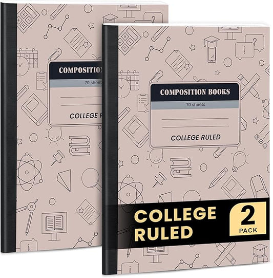 Oucaru Composition Notebook 2 Pack College Ruled, Brown Cover Notebooks for School, 70 Sheets 7-1/2"x9-3/4, Back to School Supplies Journal for K-12 Students