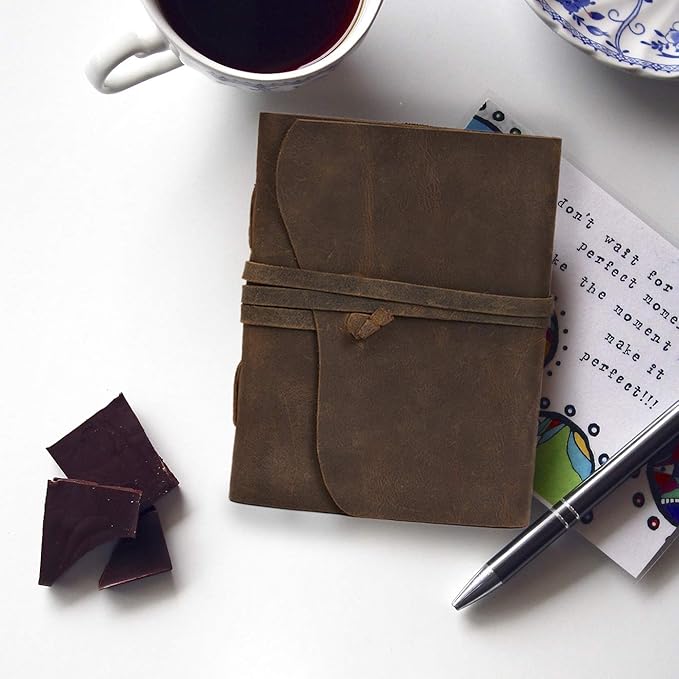 Leather Journal Travel Diary, Handmade Vintage Bound Notebook for Men & Women, Antique Finish, Genuine Leather Quality Lined Brown Paper Perfect for Notes, Art Sketchbook, 8X6 Inches, Brown