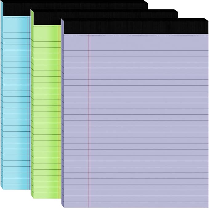 3pcs Legal Pads 8.5 x 11,Notepads 8.5 x 11 Inch, 30 Sheets/Pack, Colored Note Pads Clear Print Writing Pads of Paper, Perforate Wide Ruled Lined with Sturdy Back for Office, Business & School Supplies