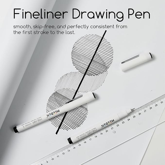 MEEDEN Micro Fineliner Drawing Pens: 12 Sizes, 0.05-3mm, Black Archival Ink